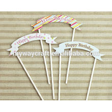 Party decoration colorful novelty banner pattern happy birthday paper cake topper